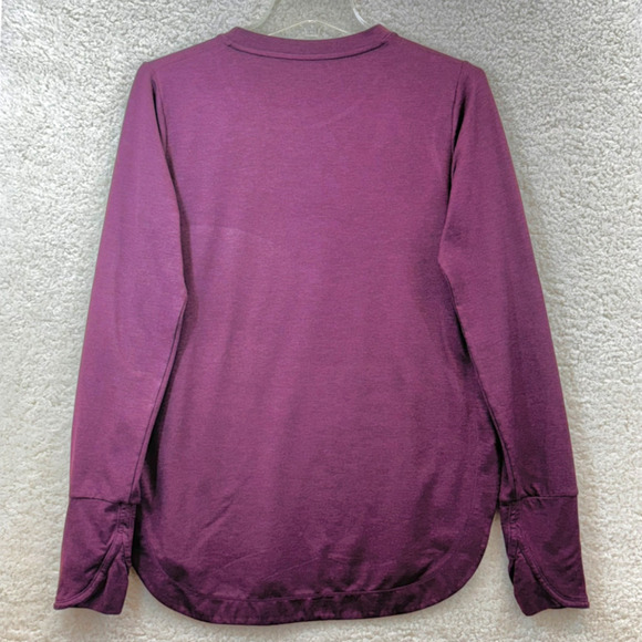 Athleta Womens Activewear Top Small Purple Long Sleeve Thumb Hole Round Neck Gym - Picture 2 of 9